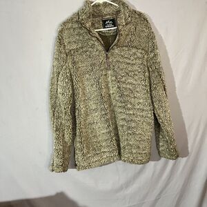 Alpine Sherpa 1/4 Zip Pullover Mens L Putty Beige Soft Fleece Pockets Sweater
